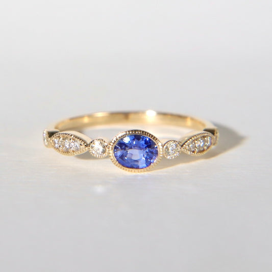 Blue Sapphire Oval Art Deco Ring