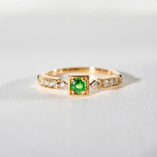 Tsavorite Square Art Deco Ring