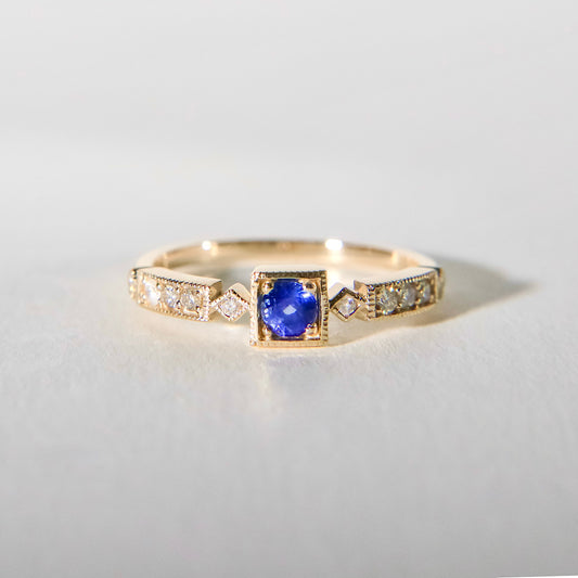 Blue Sapphire Square Art Deco Ring